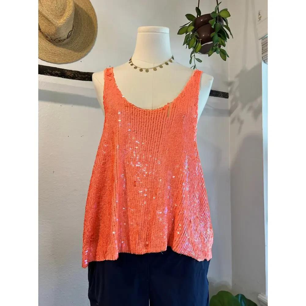 Joe's Jeans Pink Mermaid Slouchy Sequin Beaded Tank Top Size Medium Some Wear